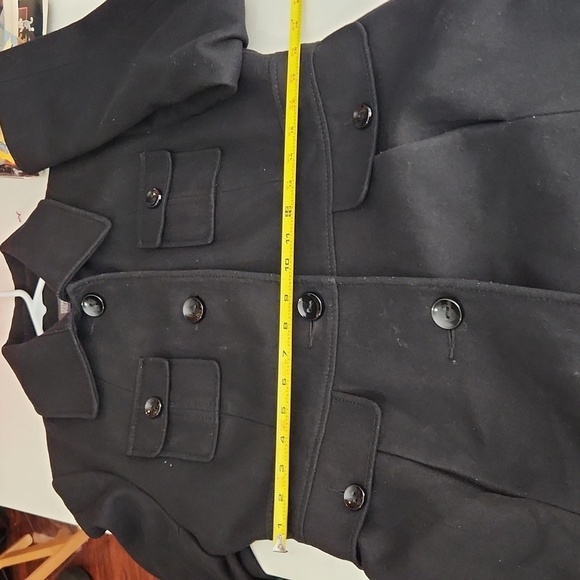 Kenneth Cole Reaction Womens Coat Size 12 Back Trench Wool Blend Black Jacket - Picture 13 of 15